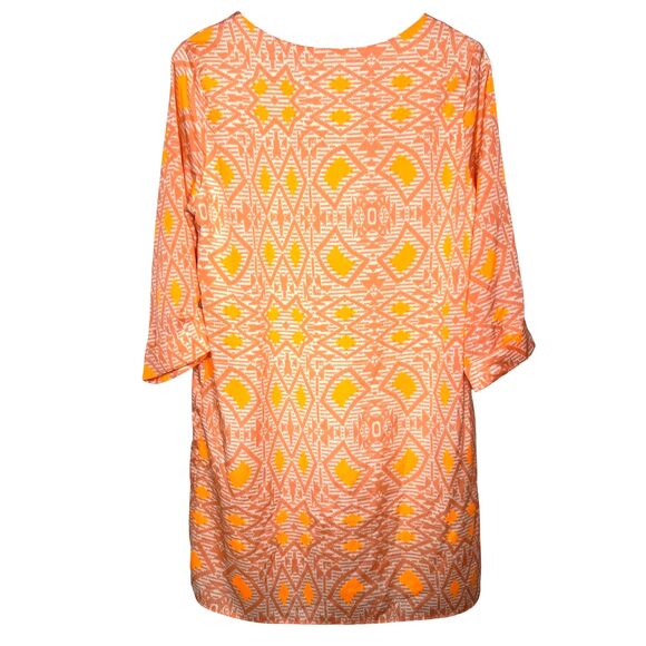 Anthropologie Everly Orange White Shift Dress Womens Medium Geometric Lined USA - Picture 2 of 11